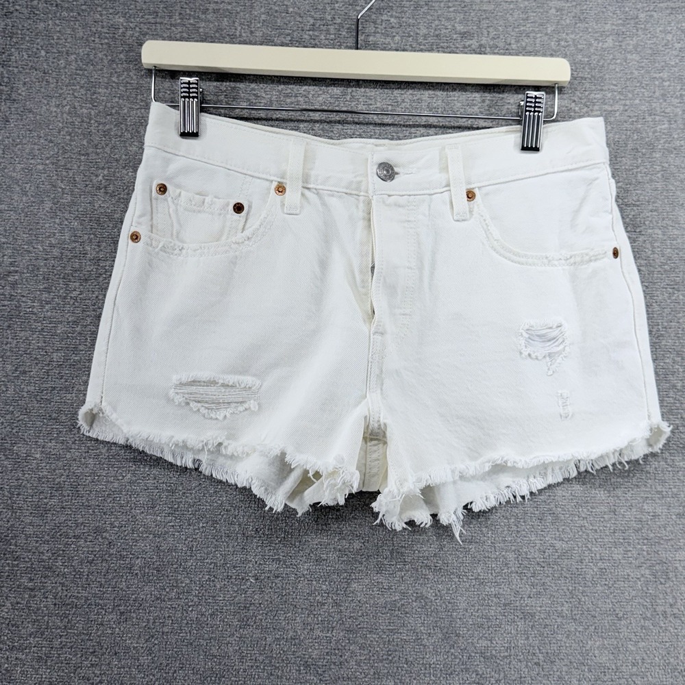 Levis 501 Cut Off Shorts Women Size 27 White Denim Classic Button Fly Casual